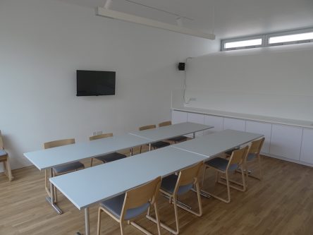 This is a light and airy room which is ideal for a range of activities including board meetings, training sessions, art workshops, and one-to-one meetings. The Meeting Room can be booked as a children’s room for weddings or as a breakout space for larger meetings. It has a wall-mounted, flat screen display, microphones, hearing loop, and a sink for art activities or for making drinks.